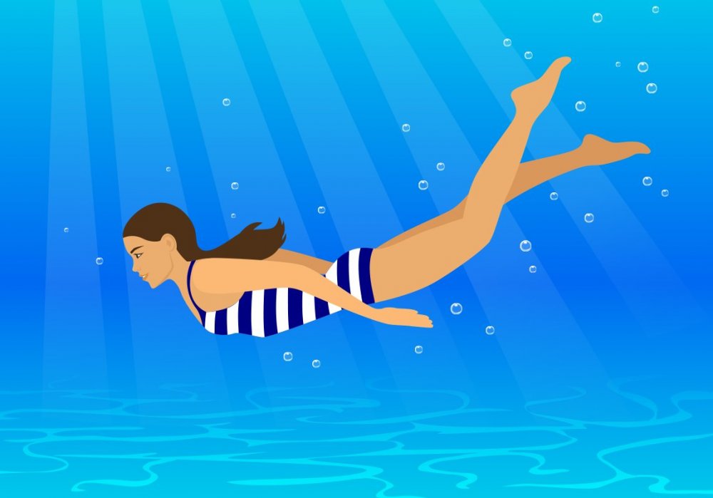 Девушка плавает в бассейне рисунок