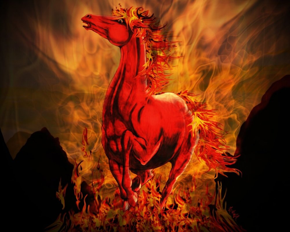 Огненно красный конь