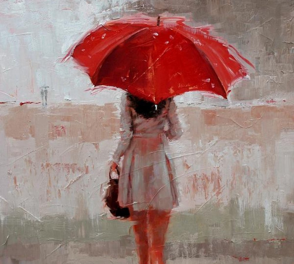 Девушка под красным зонтиком во весь рост картинка