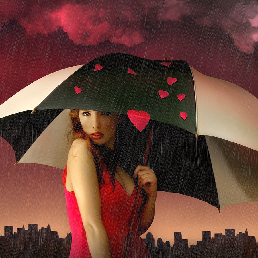Девушка с зонтом под дождем