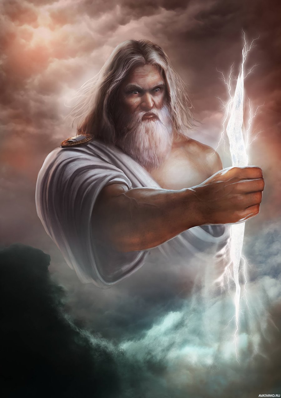 Бог Зевс на белом фоне