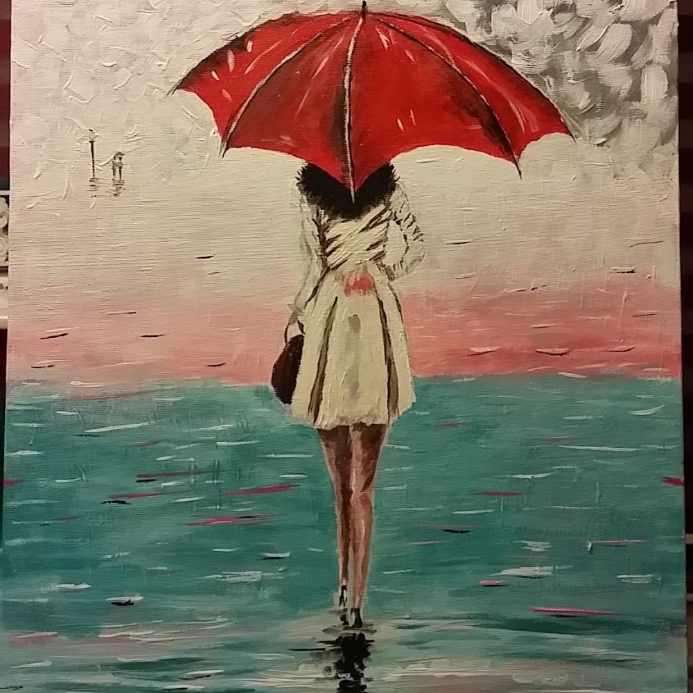 Женщина под зонтом рисунок