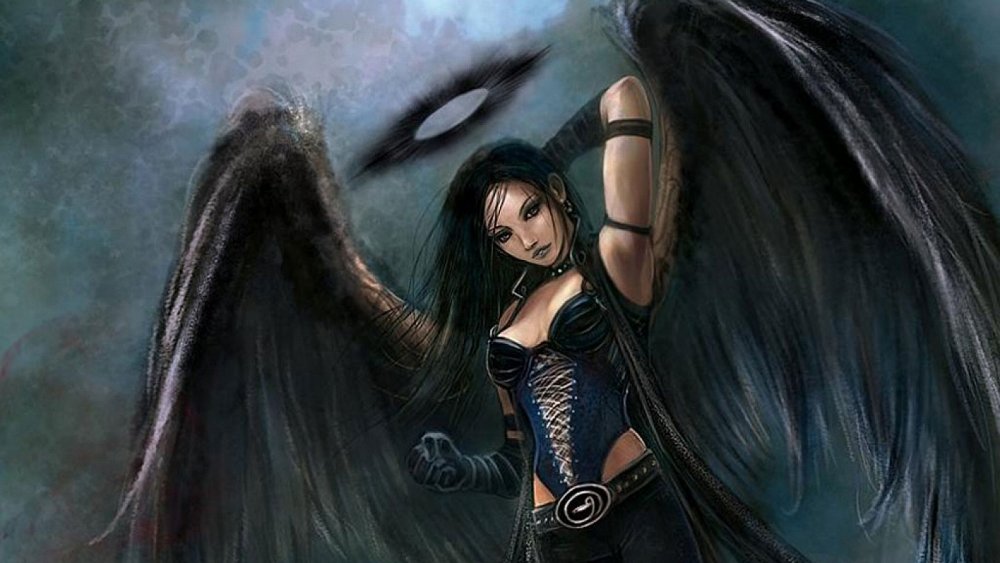 Девушка с черными крыльями рисунок