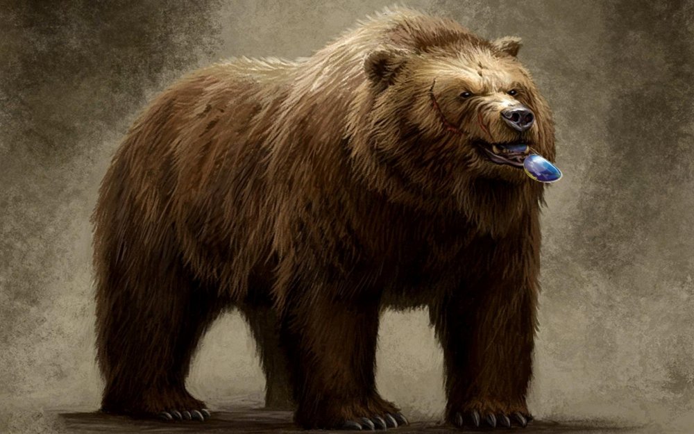 Медведь на фоне российского флага