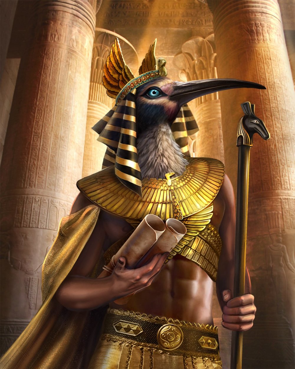 Атум Бог Египта на папирусе