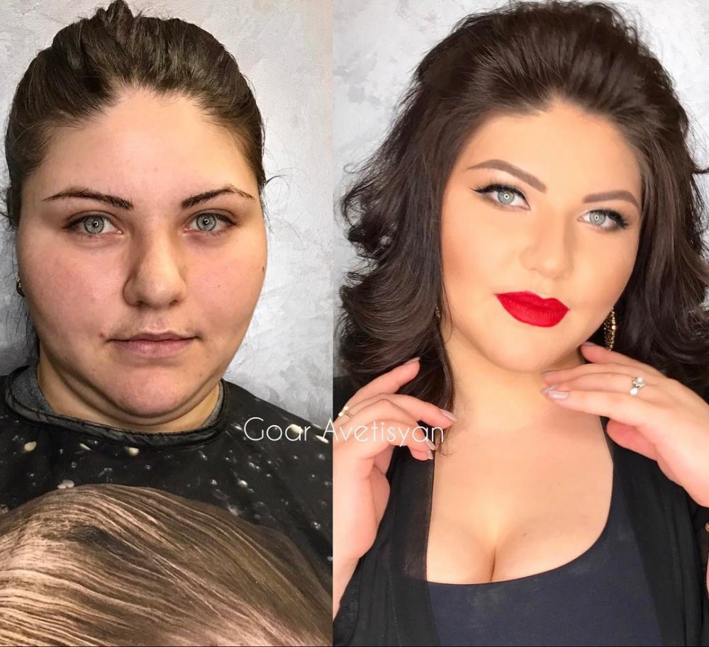 Вечерний макияж до и после