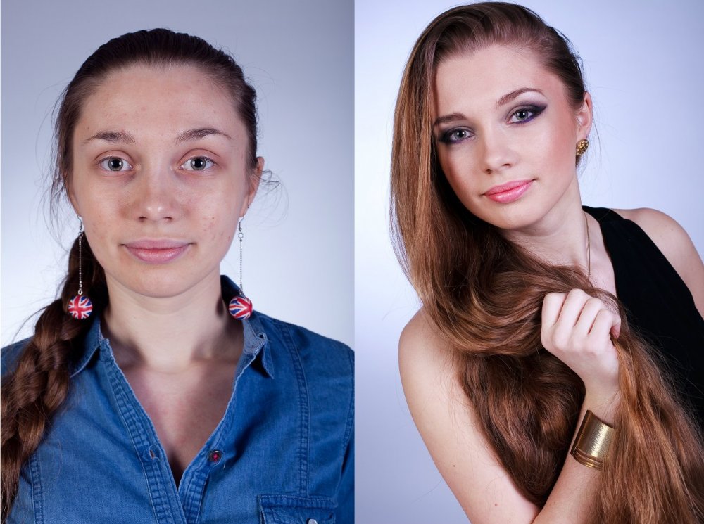 Красивые девушки до и после макияжа
