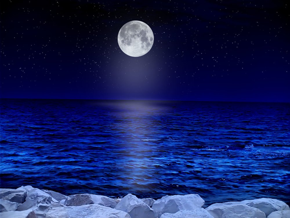 Ночь Луна звезды море