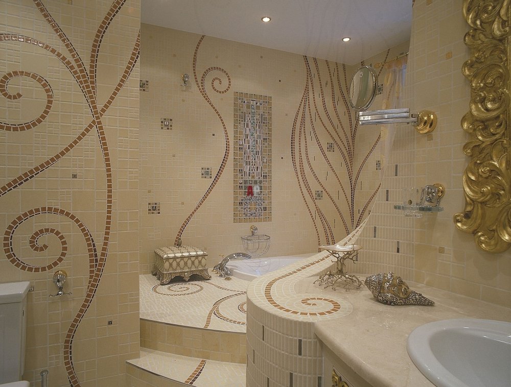 Мозаика на стенах ванной комнаты