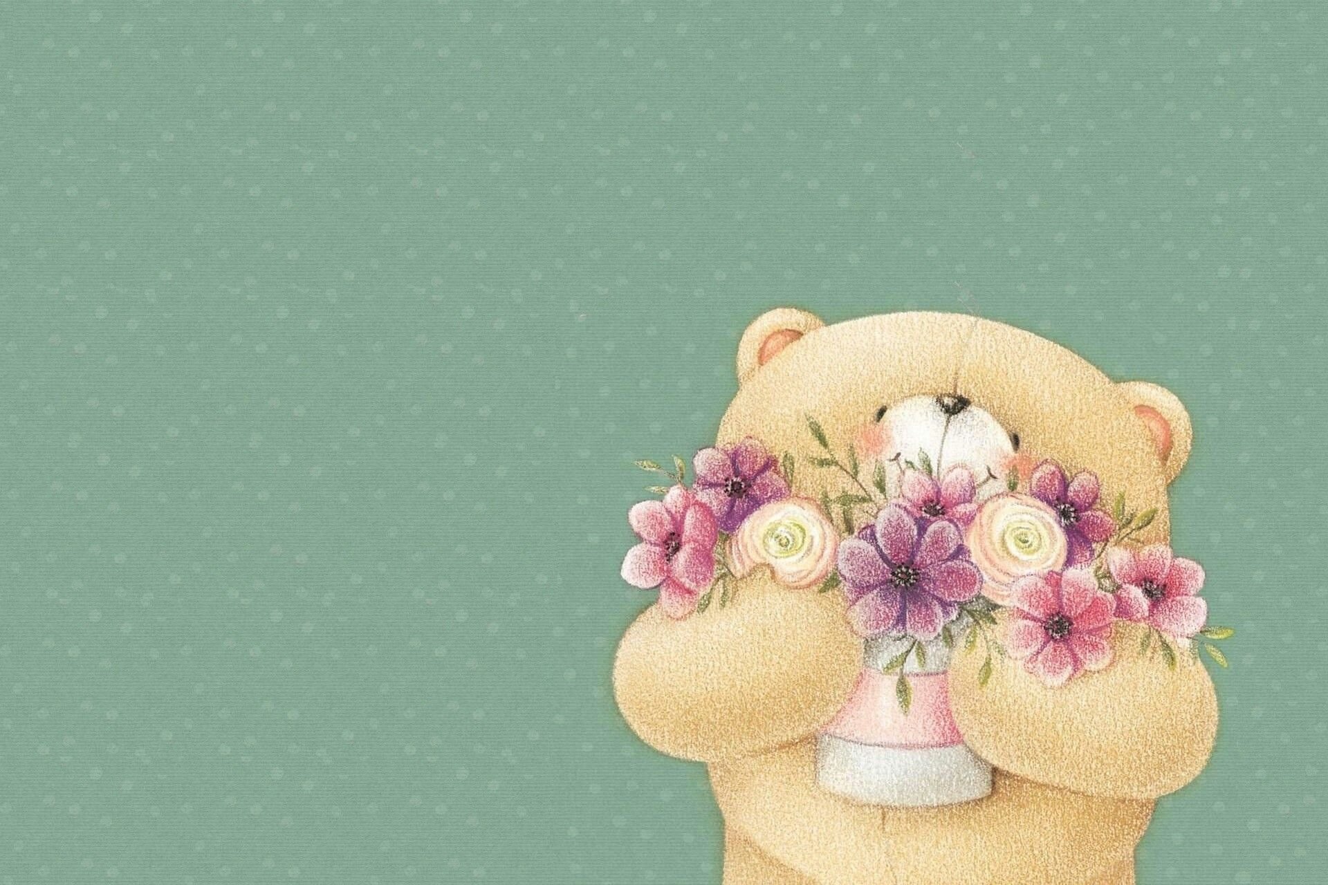 Нежная милая поздравление. Мишка с цветами. Милые открыточки. Милая открытка с днем рождения. Милые цветочки.