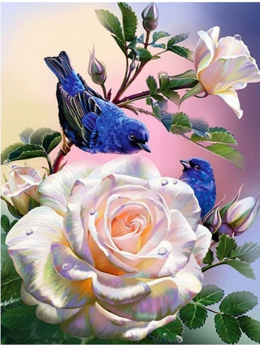 Живопись цветы и птицы