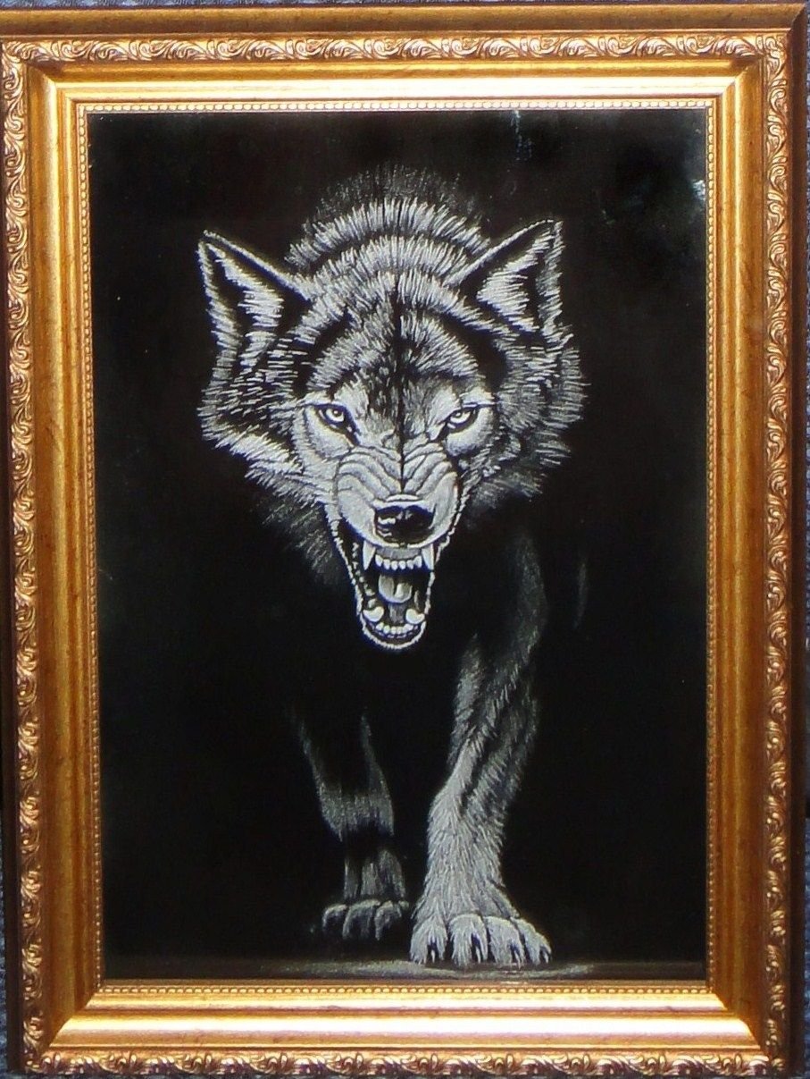 Гравировка на стекле волк