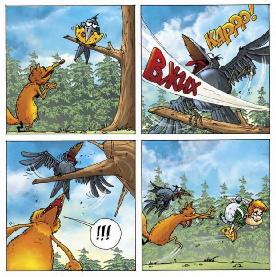 Комикс к басне Крылова ворона и лисица
