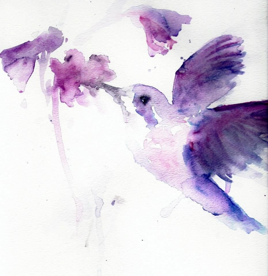 Фиолетовые птицы акварель