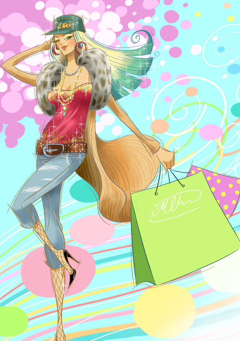 Модная девушка с покупками
