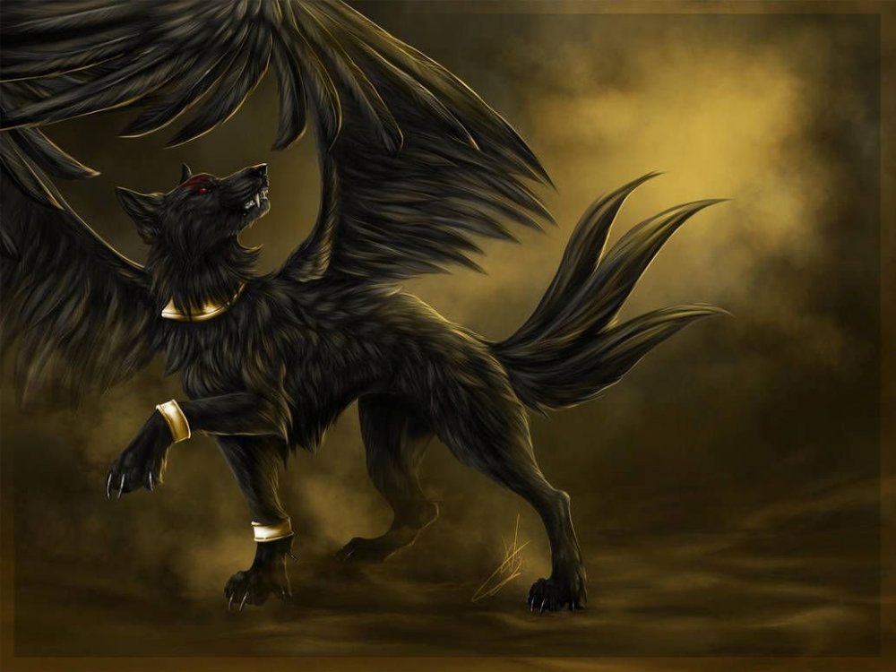 Мистические волки с крыльями