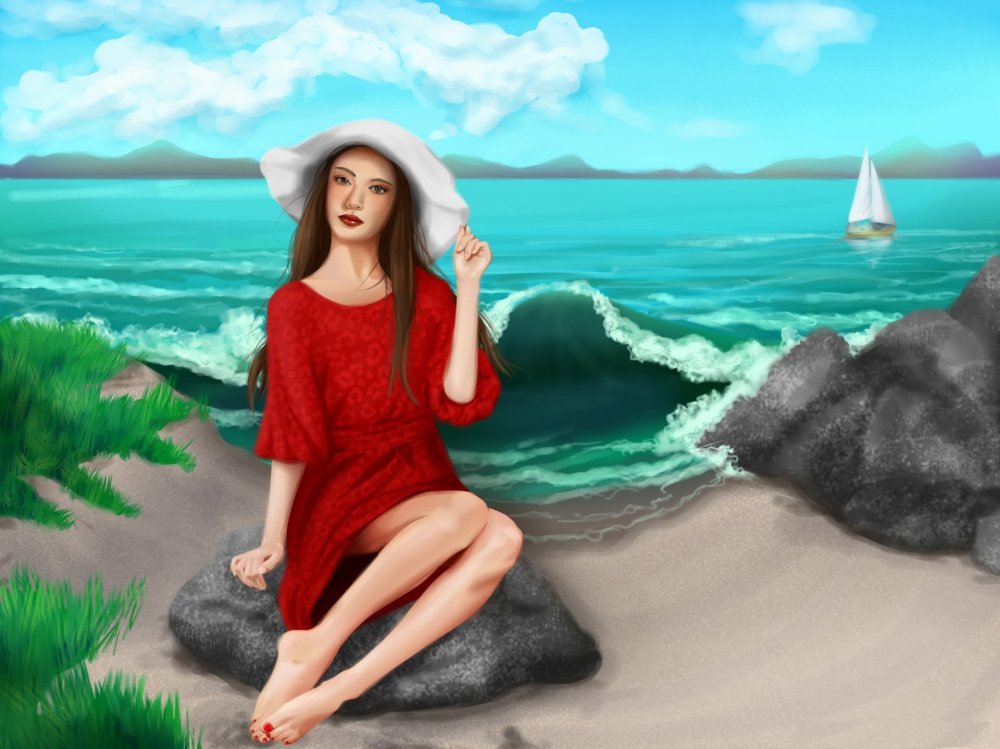 Море солнце пляж девушки