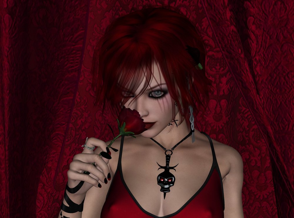 Девушка вампир с красными волосами