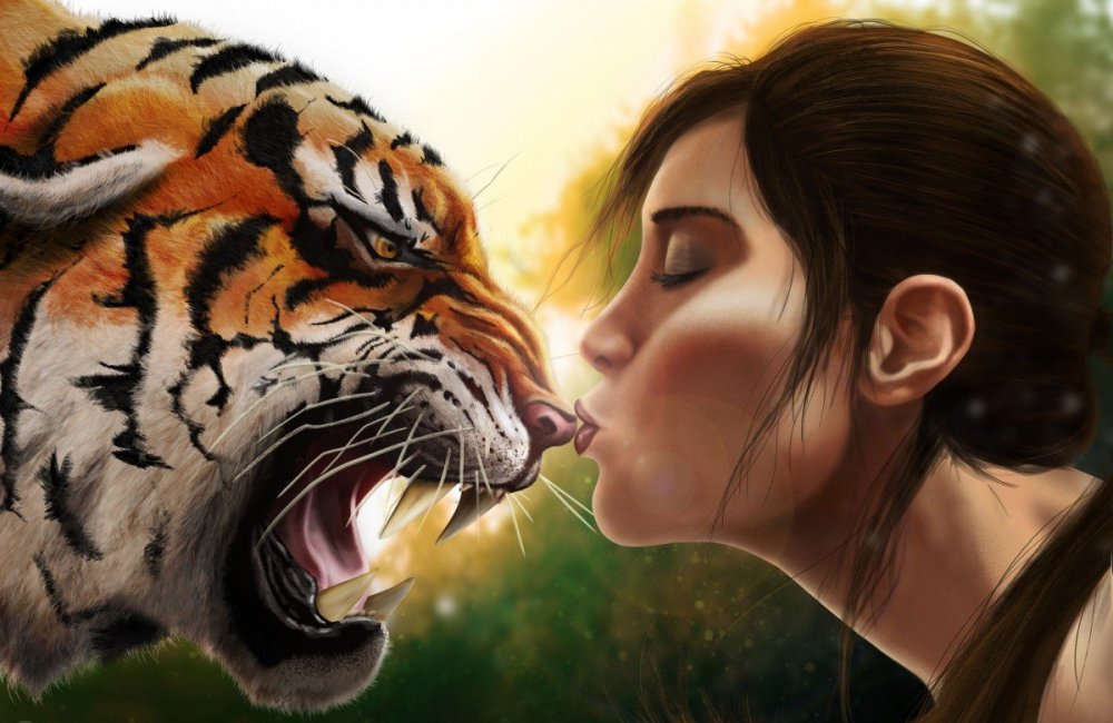 Девушка и тигр картинки