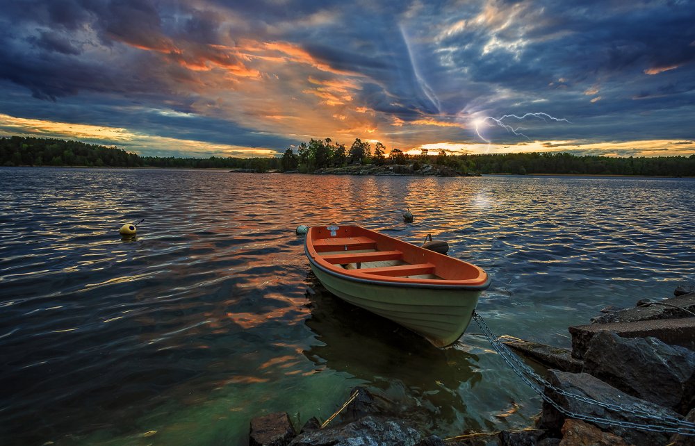 Природа озеро лодка