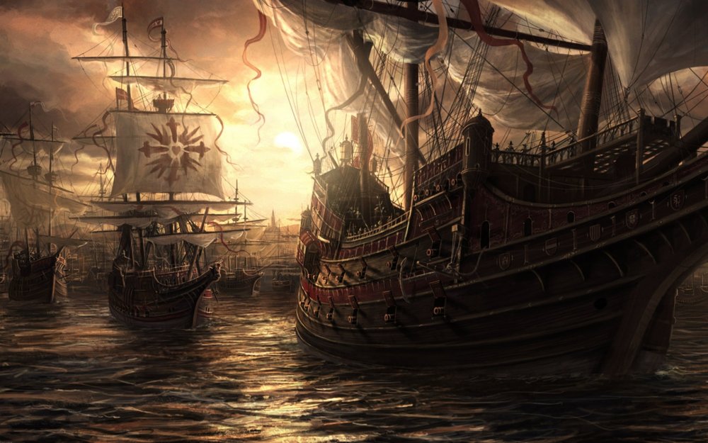 Горящий пиратский корабль