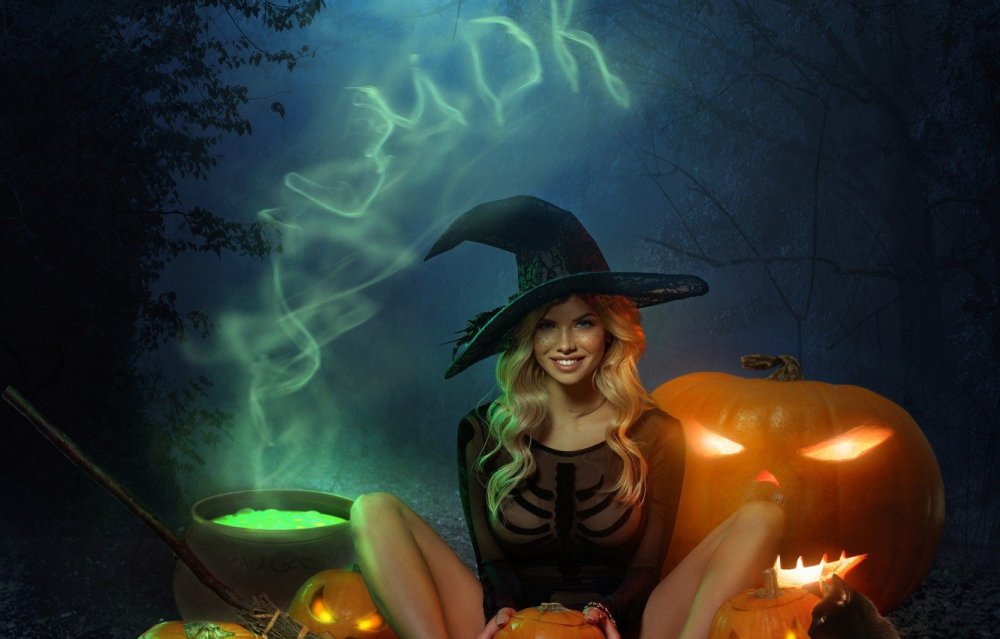Хэллоуин ведьмочка акварелью