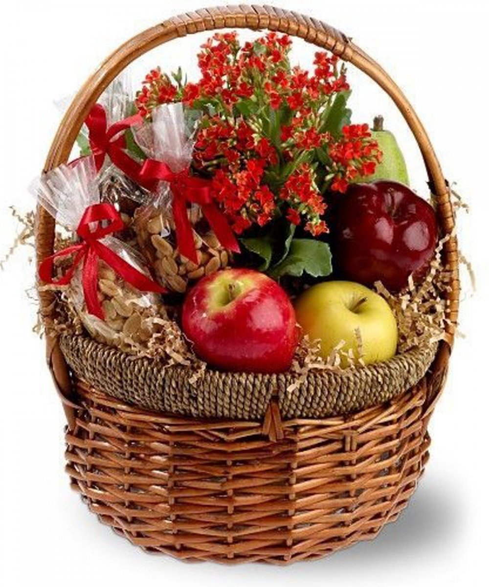 Корзинка с фруктами и цветами