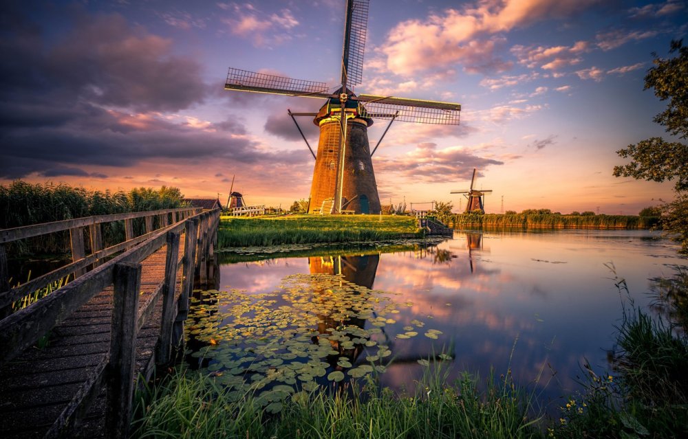 Ветряные мельницы в Киндердайк – Голландия маслом