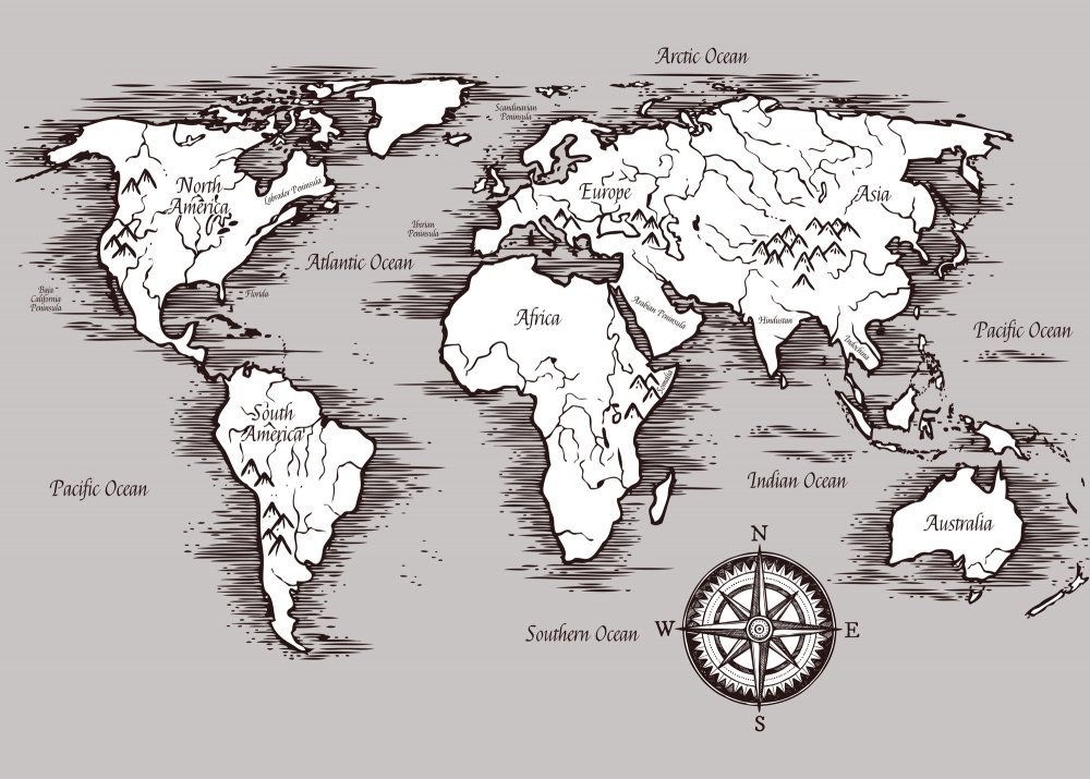 Настенная карта атлас принт мир политическая 1:34,1,0х0,7м.