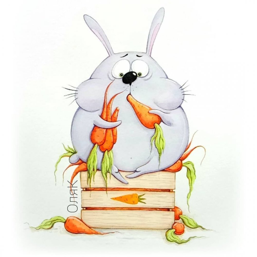Заяц с морковкой в лапах