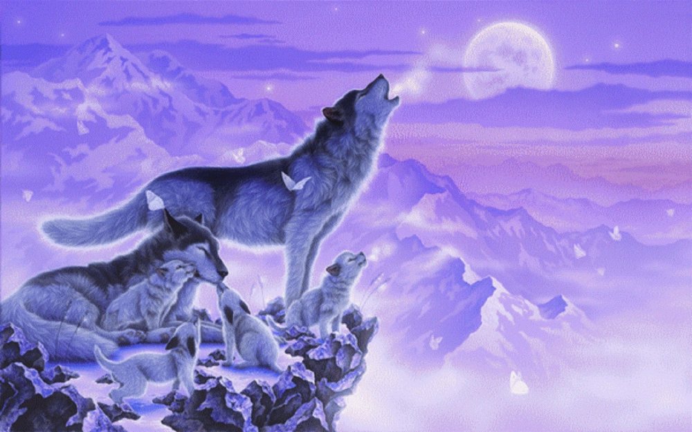 Волчья семья с волчатами