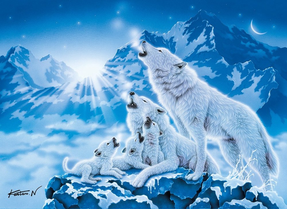 Семья Волков с волчатами