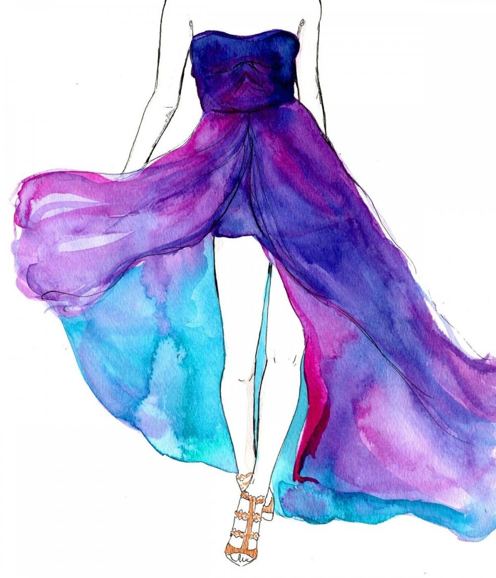 Платье эскиз цветной