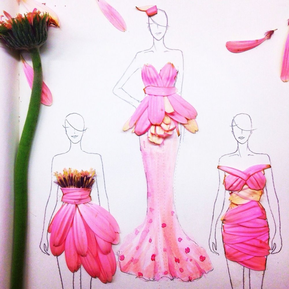 Эскизы платьев с цветами