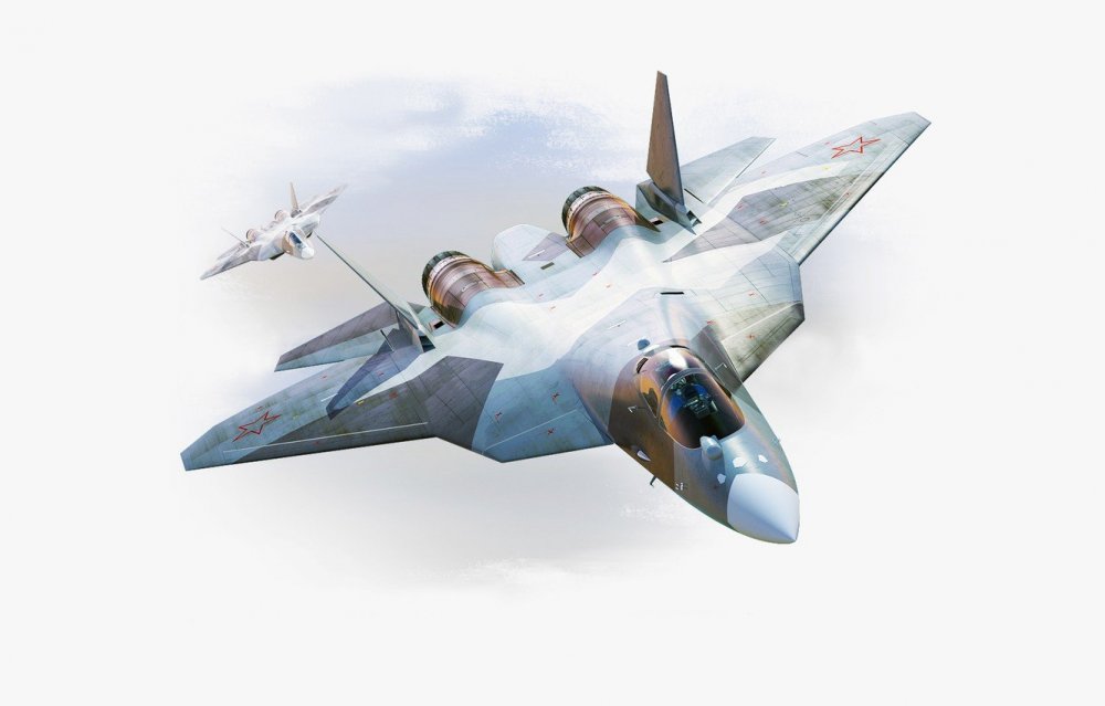 Истребитель Су-57 на белом фоне
