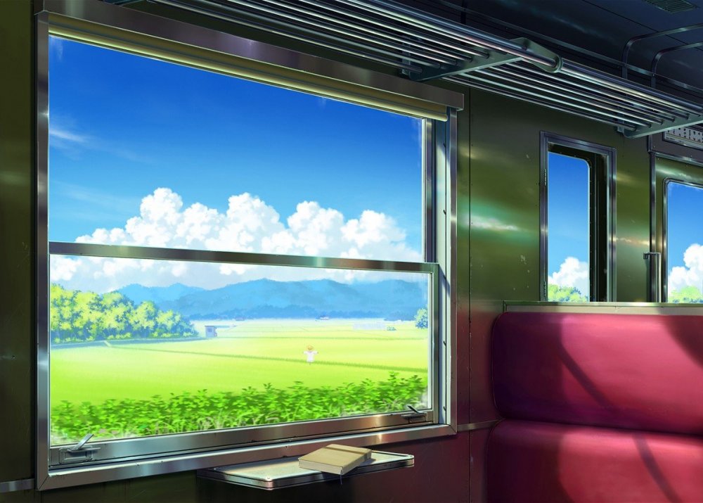 Поезд внутри Макото Синкай