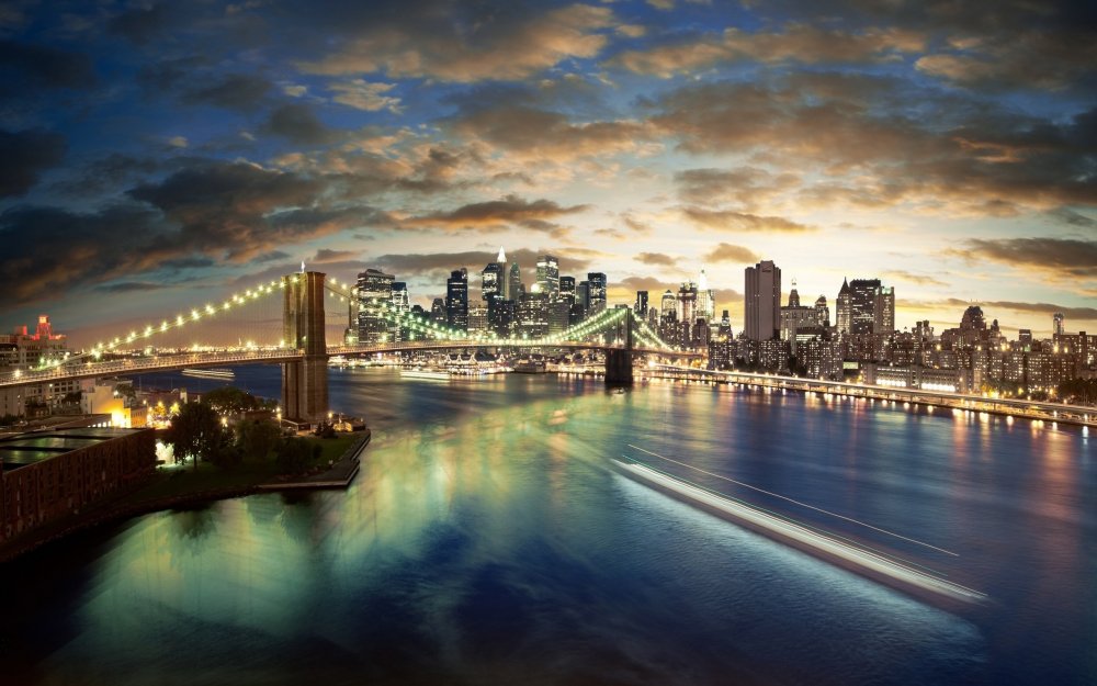 Бруклинский мост Нью-Йорк ночью