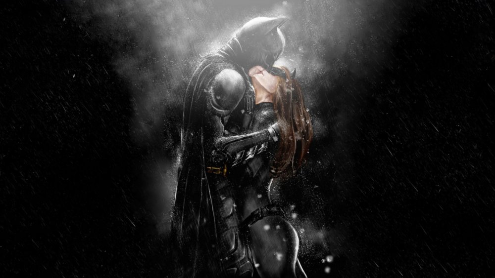 Batman Catwoman Kiss черно белое
