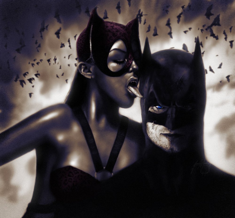 Бэтмен и женщина кошка поцелуй