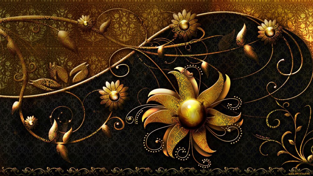 Золотые цветы на черном фоне