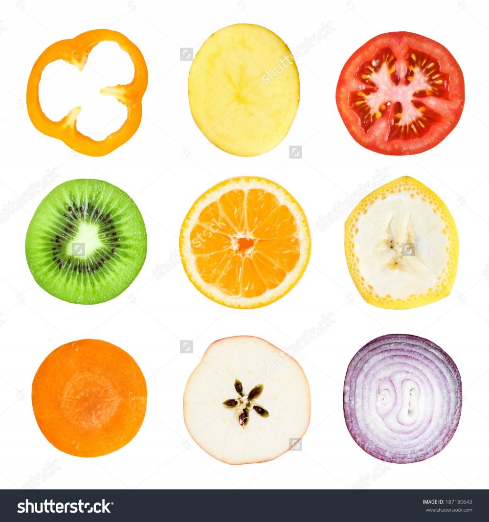 Разрезанные фрукты и овощи дольки