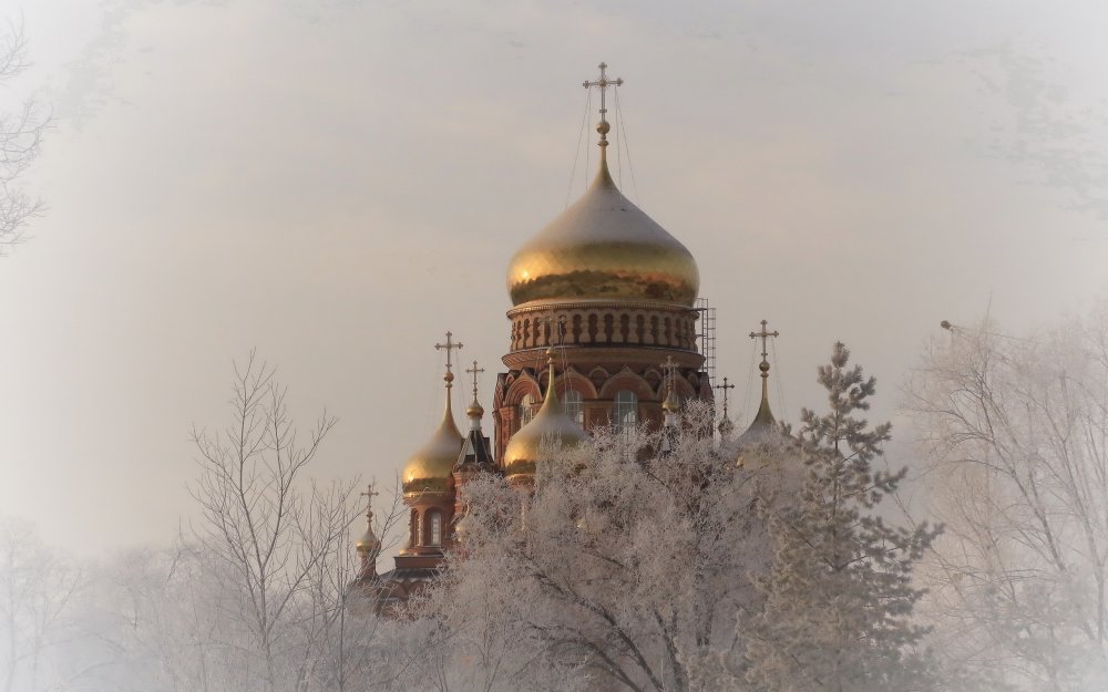 Хабаровск золотые купола зима