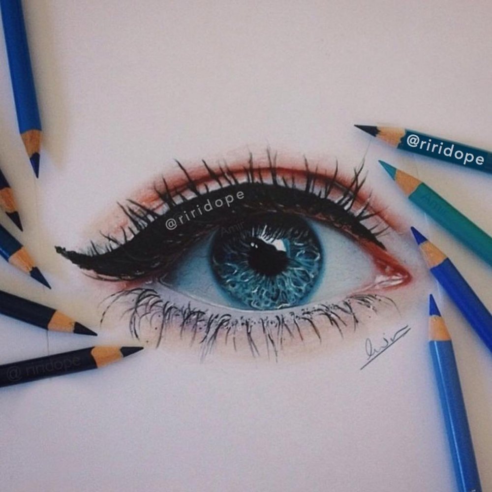 Красивые глаза цветными карандашами