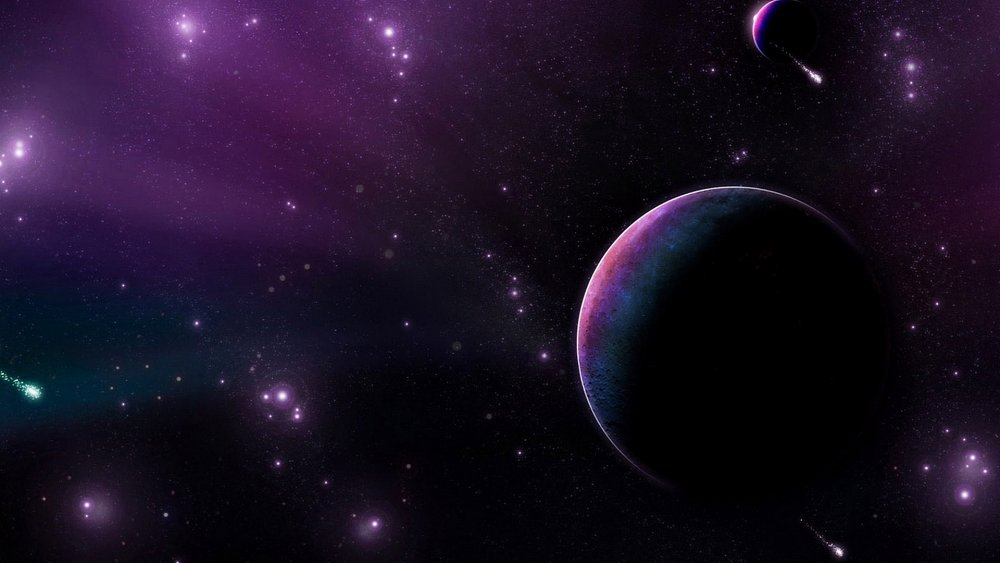 Фиолетовый космос с планетами