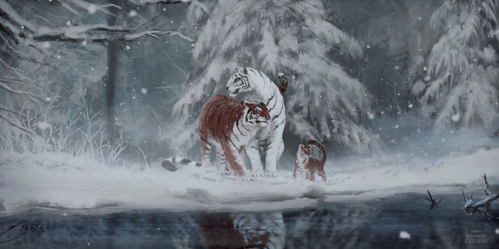 Зимний тигр арт