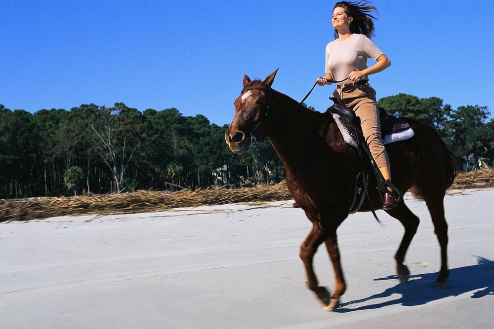 Женщина скачет на коне