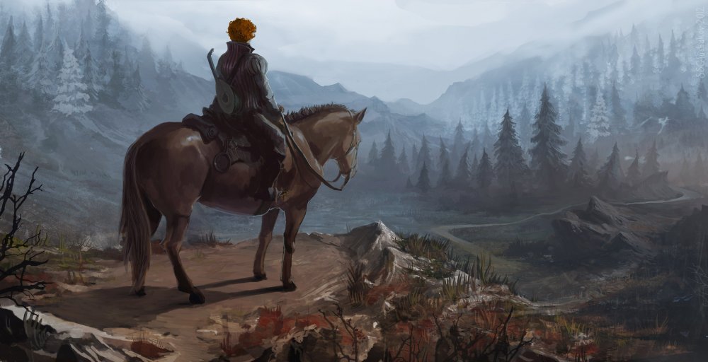 Всадник на лошади в горах
