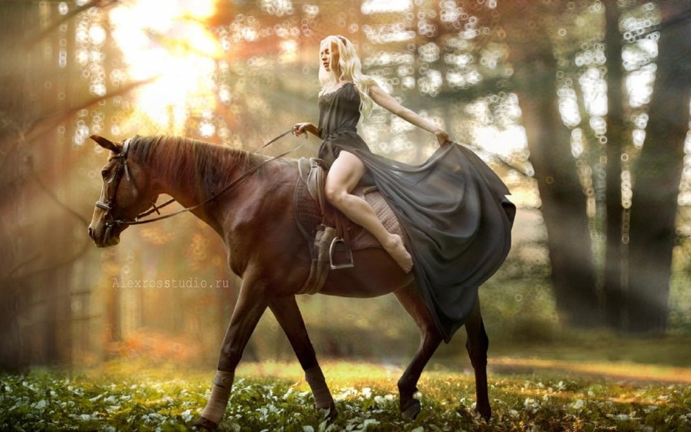 Блондинка верхом на коне