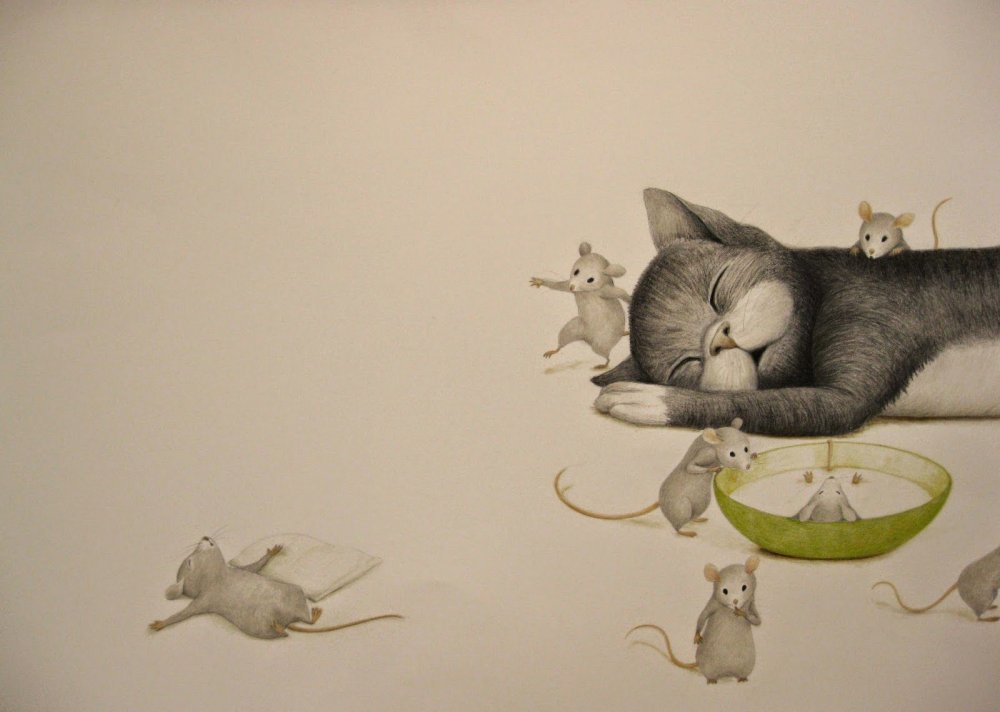 Спящий кот и мыши