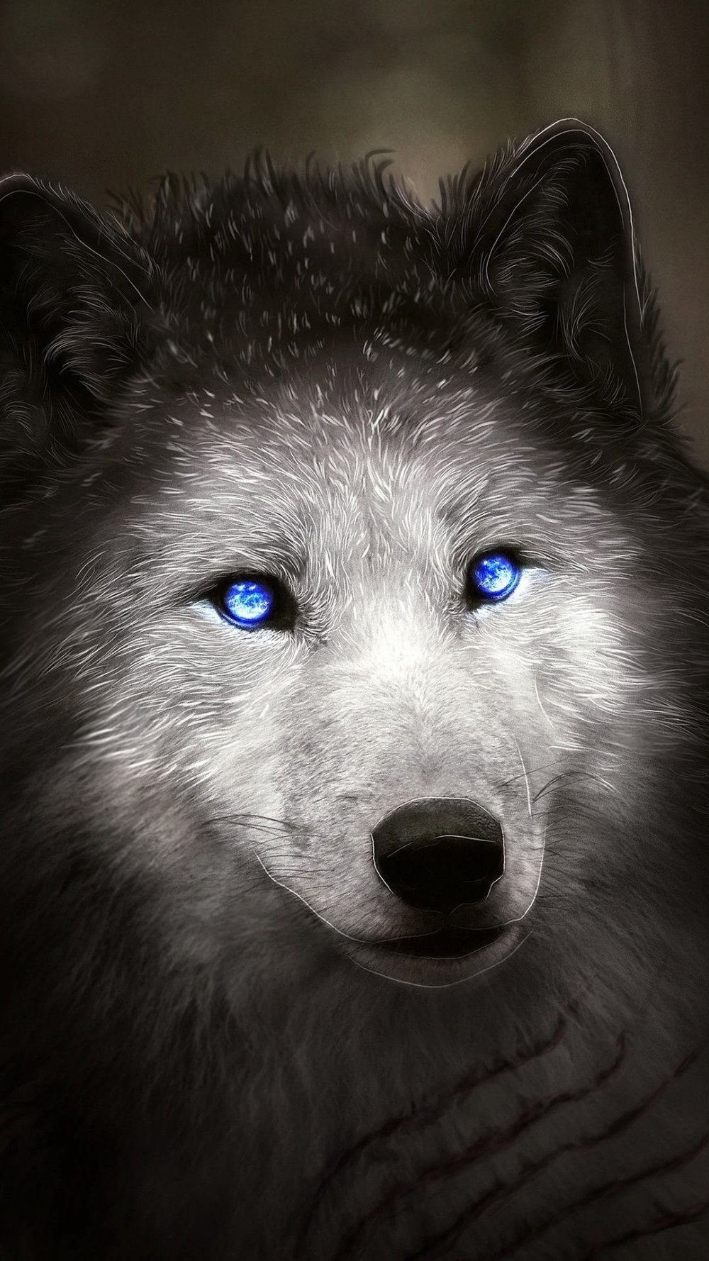 Морда волка с голубыми глазами